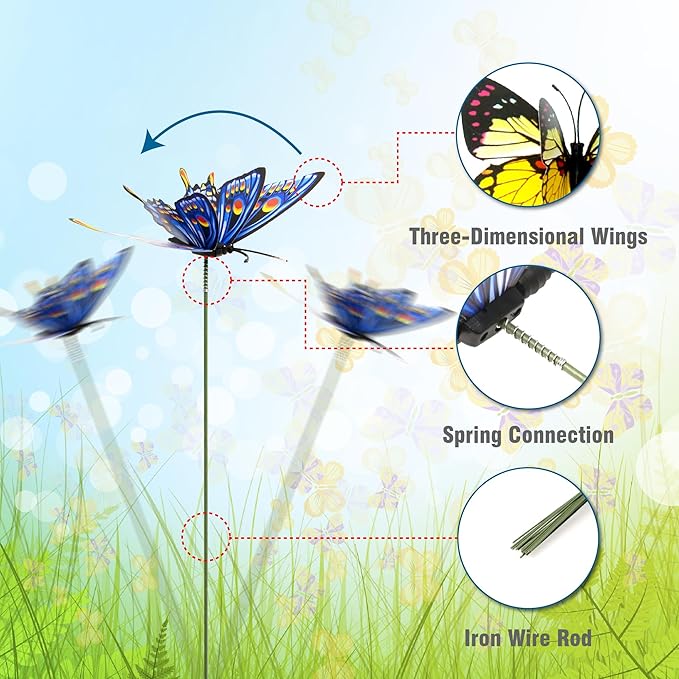 🦋3D Butterfly Stakes Waterproof Multi-color Fake Butterfly Garden Artificial Pole Butterfly Ornaments Outdoor Decor