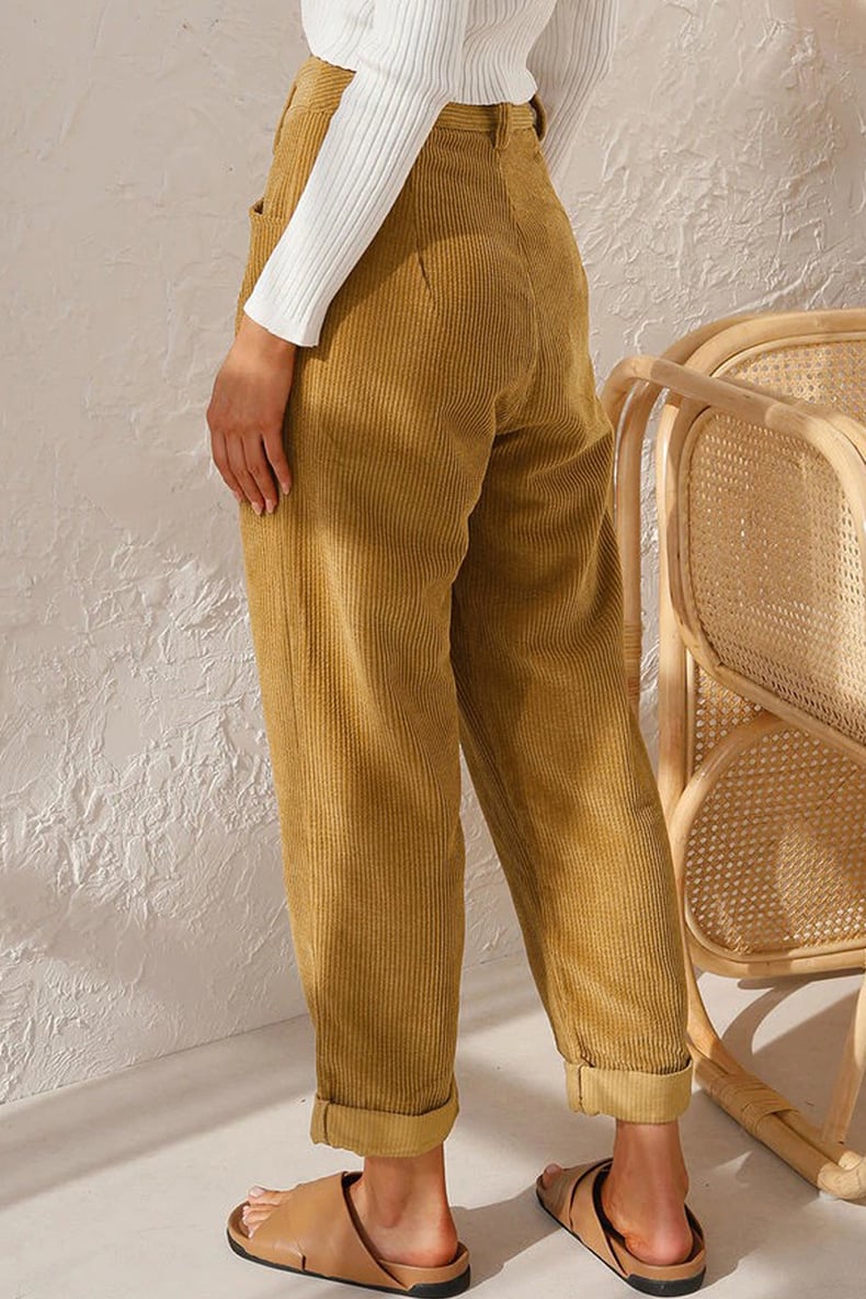 🔥✨Mid Rise Button Zipper Side Pocket Corduroy Casual Pants