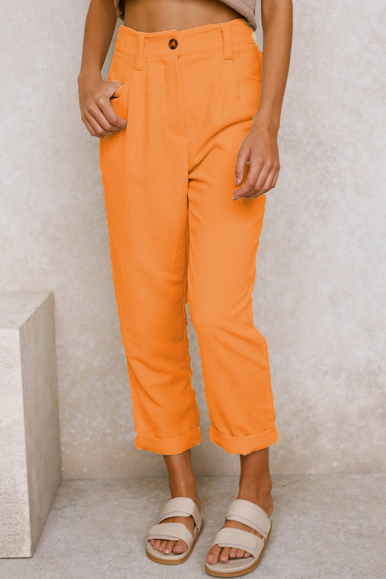 🔥✨Mid Rise Button Zipper Side Pocket Corduroy Casual Pants