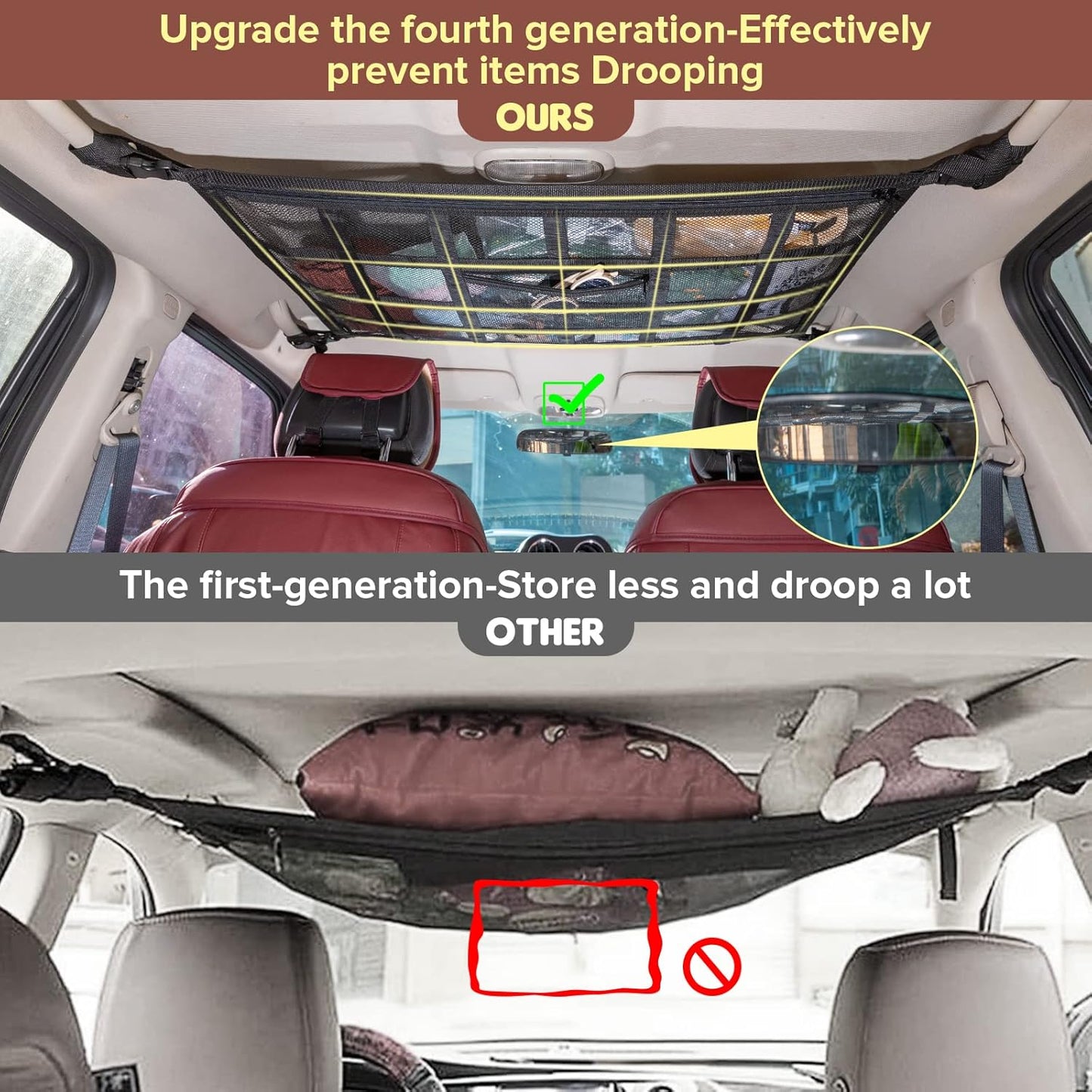 🔥✨HOT SALE -2026 Upgrade Car Ceiling Cargo Net Pocket