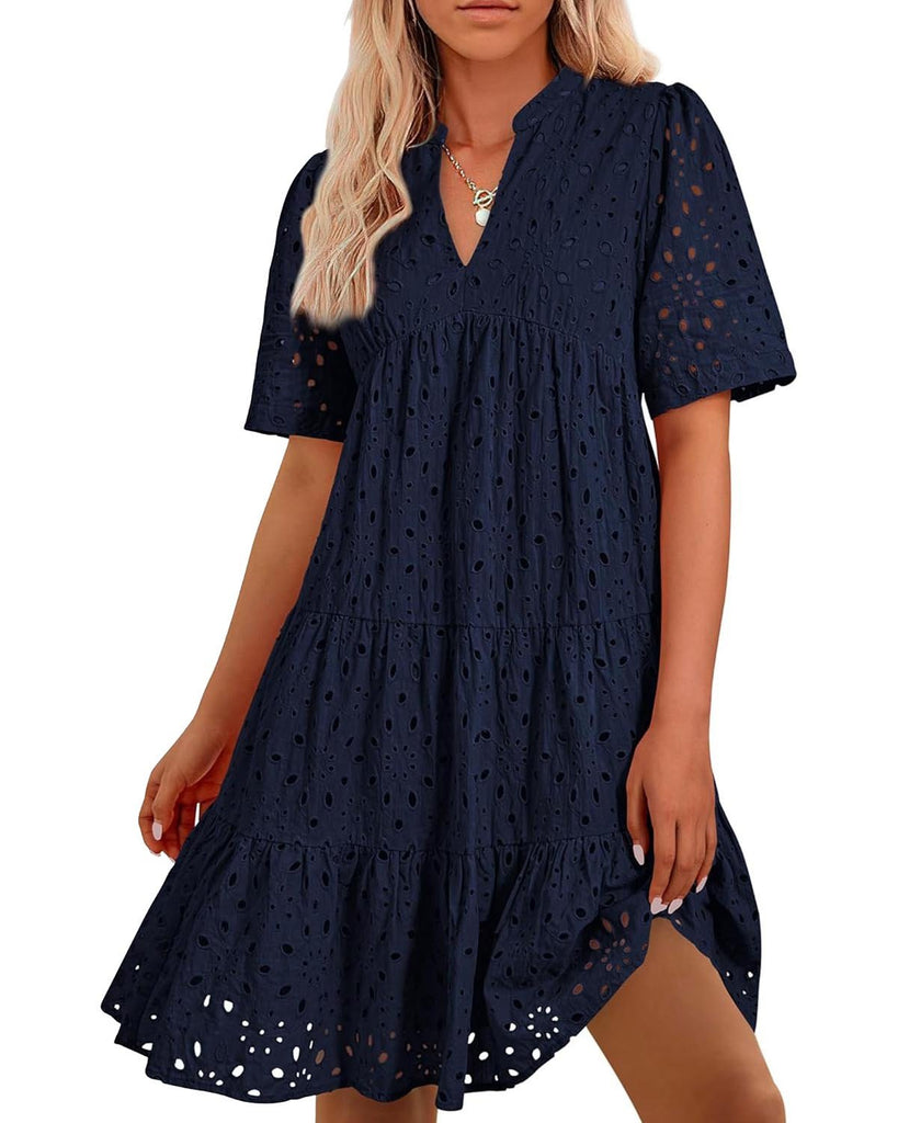 💥💃Women's Elegant Hollow Out Lace Ruffle Casual Mini Dress