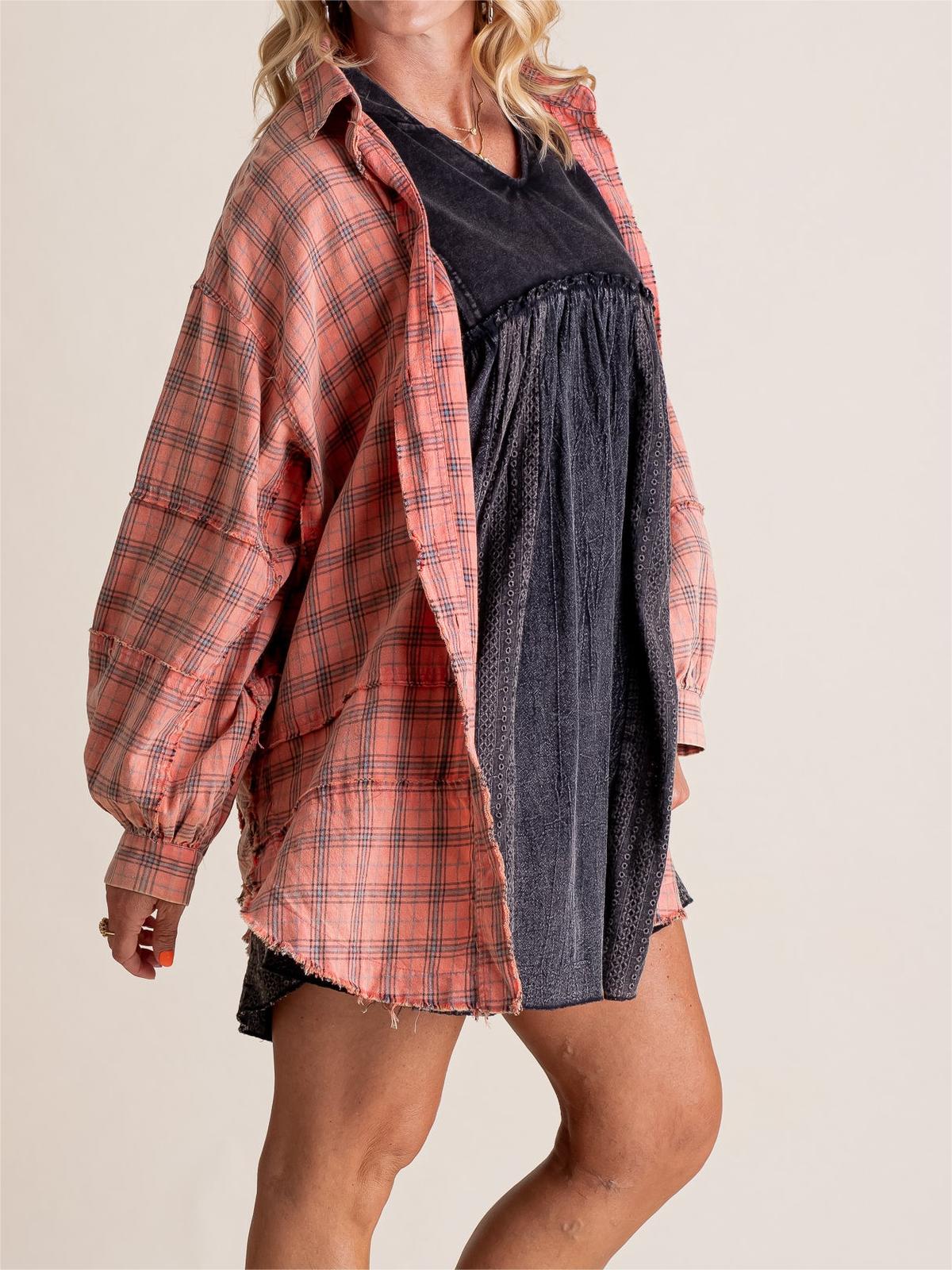 👚Women's Seams Raw Edge Washed Oversized Shirt Jacket with Pockets