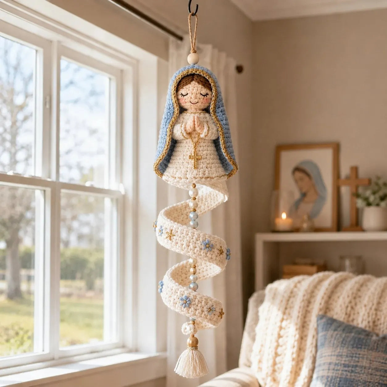 Handcrafted Crochet Blessed Mother Spiral Hanging Ornament✝️
