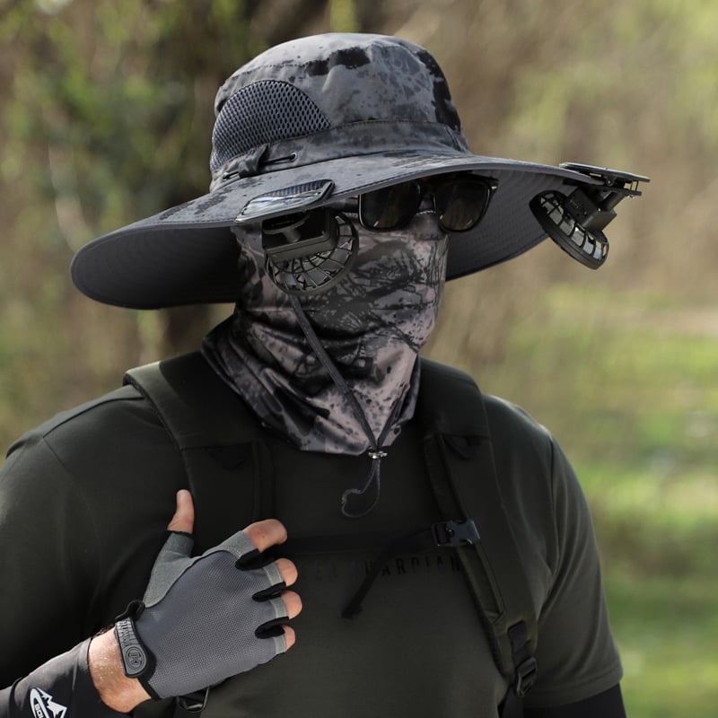 🔥 Wide Brim Solar Fan Outdoor Fishing Hat-Solar & USB Charging