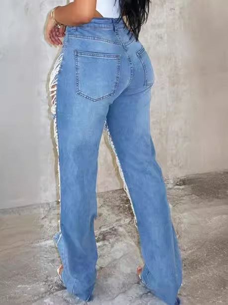 Upgrade your closet with 🔥2024's stylish chain embellished jeans!
