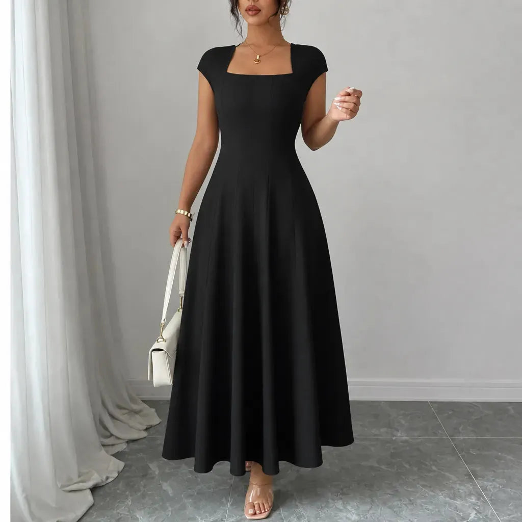 💃Women's Solid-Color Square-Neck A-Line Midi Dress