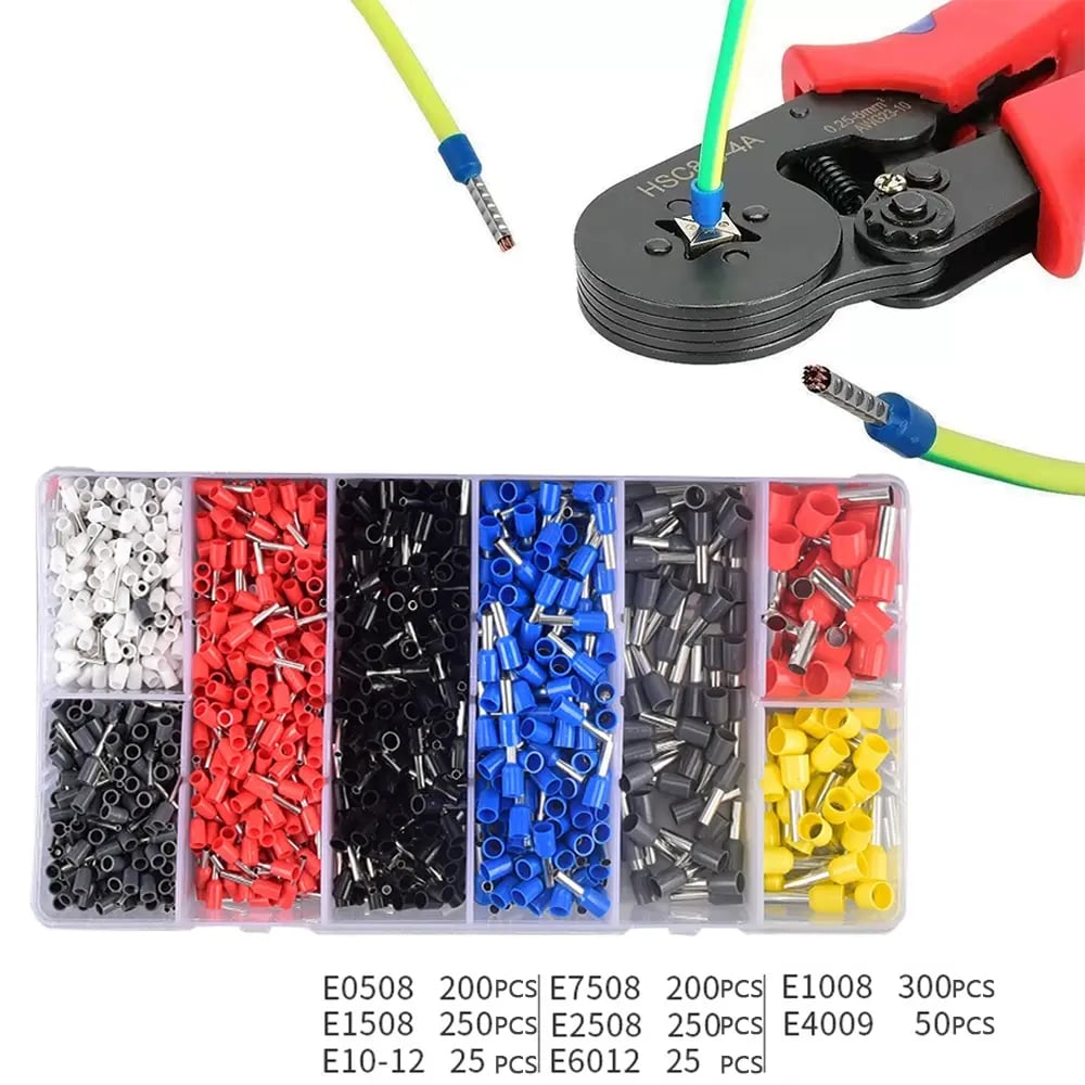 Ferrule Crimping Tool Kit – Self-Adjusting Ratchet Crimper with 1200PCS Wire Ferrules