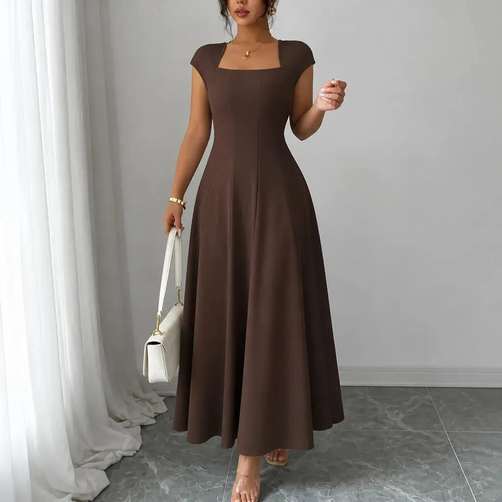 💃Women's Solid-Color Square-Neck A-Line Midi Dress