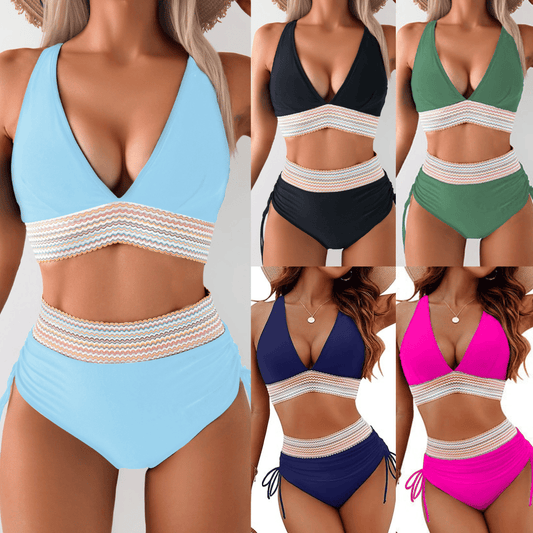 🎁2025 High Waisted Tummy Control Color Block Bikini Sets