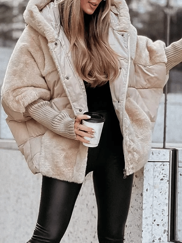 Manteau Long Femme Patchwork Imperméable Avec Capuche - Style Casual Hiver - Noir - 7
