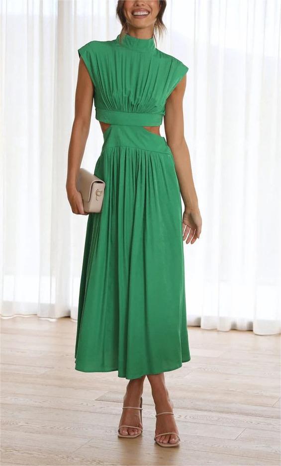 🔥Cutout Waist Pocketed Vacation Midi Dress