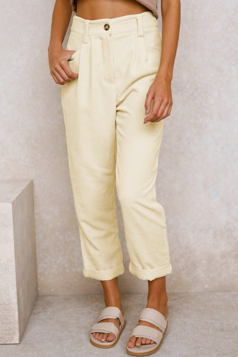 🔥✨Mid Rise Button Zipper Side Pocket Corduroy Casual Pants