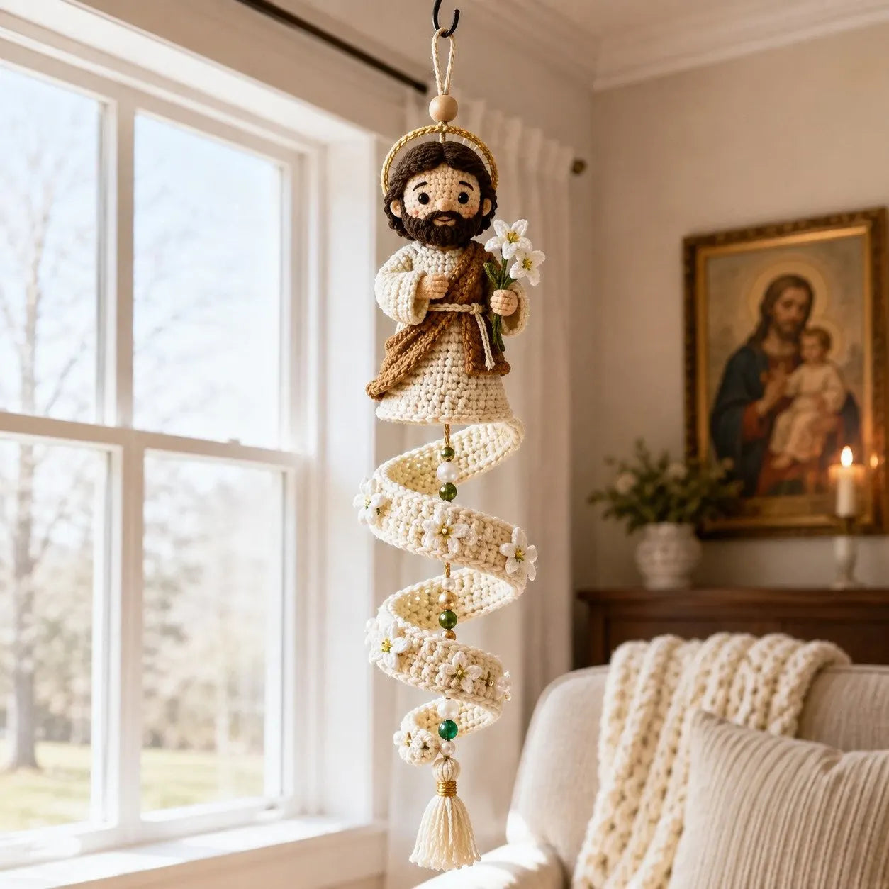 Handcrafted Crochet Blessed Mother Spiral Hanging Ornament✝️