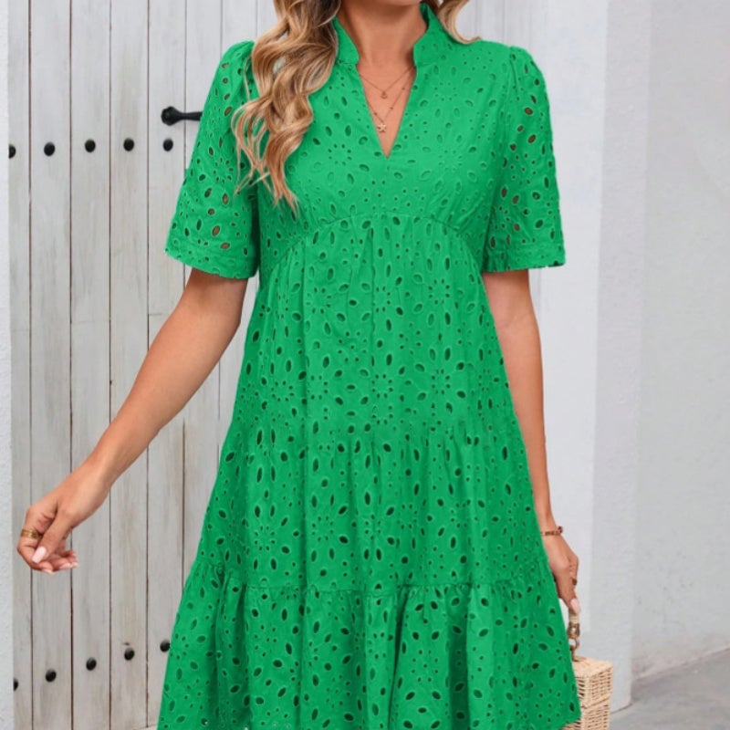 💥💃Women's Elegant Hollow Out Lace Ruffle Casual Mini Dress