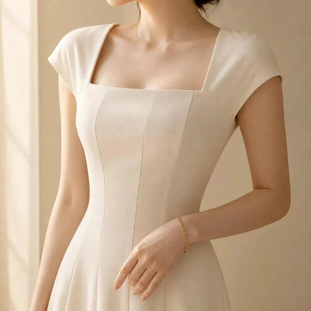 💃Women's Solid-Color Square-Neck A-Line Midi Dress