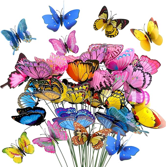 🦋3D Butterfly Stakes Waterproof Multi-color Fake Butterfly Garden Artificial Pole Butterfly Ornaments Outdoor Decor