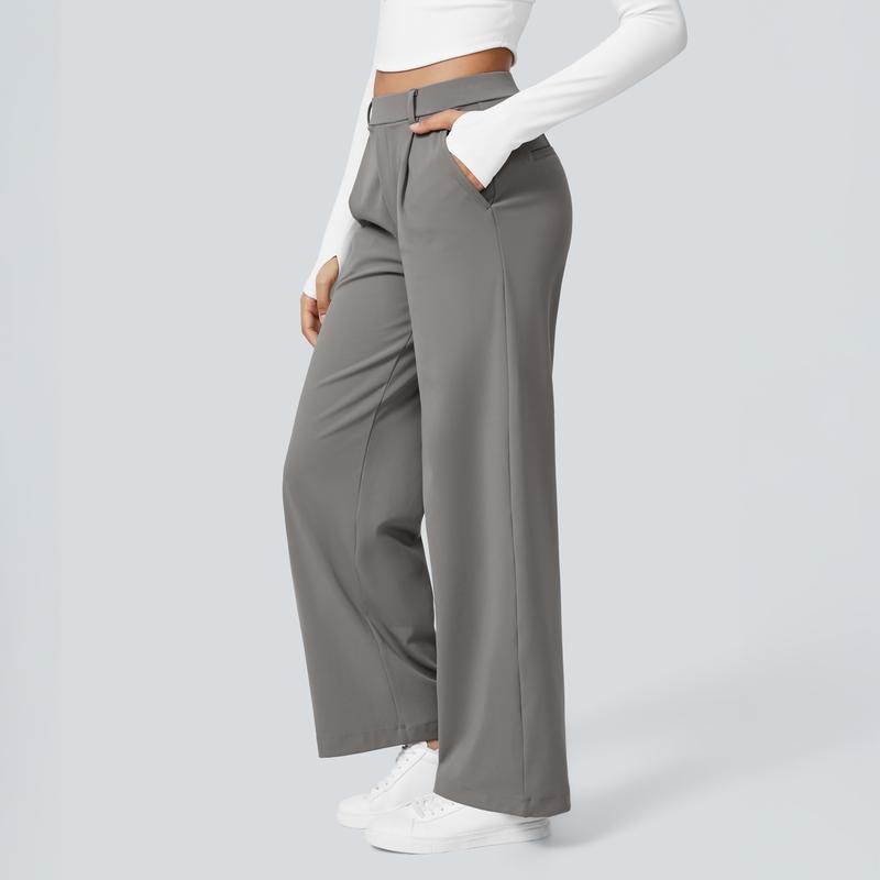 💝Women's High Waisted Straight Leg Work Trousers with Side Pockets -✨Smart & Casual Look for Office and Beyond