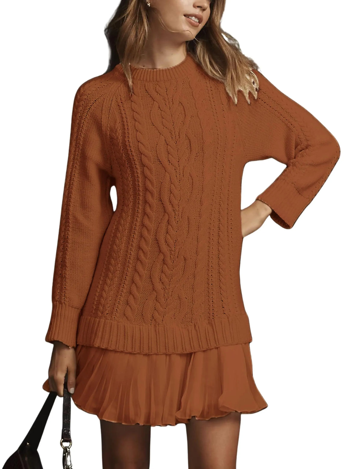 🔥 2026 Hot Sale 🔥🎁🧥Women's Round Neck Cable Knit Sweater Mini Skirt