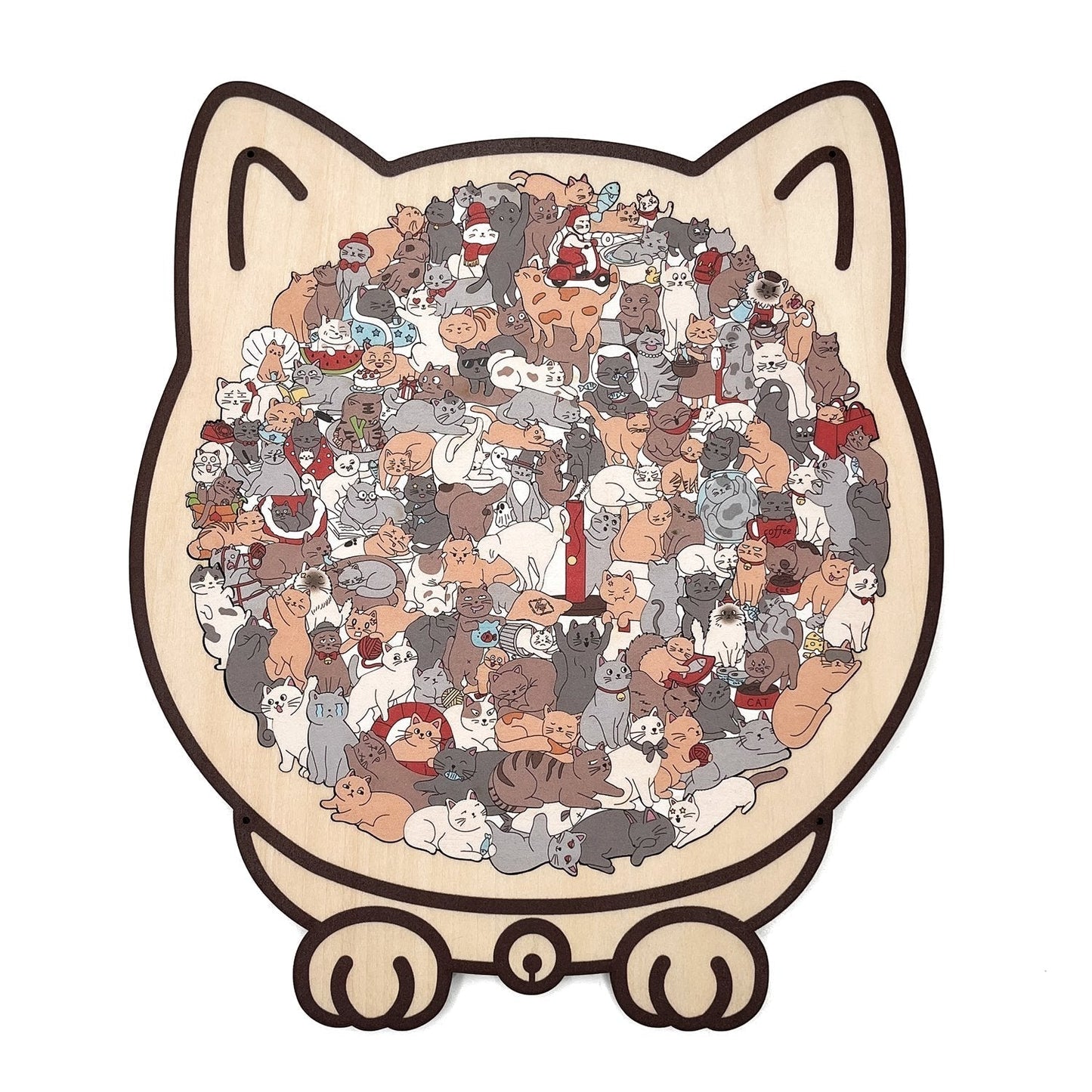 🎅135-Piece Morandi-Colored Cat Shaped Wooden Jigsaw Puzzle