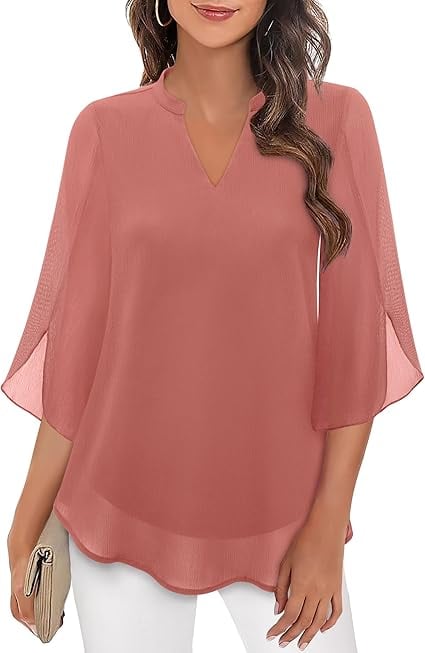 🌹Women's Plain Short Sleeve V-Neck Chiffon Blouse