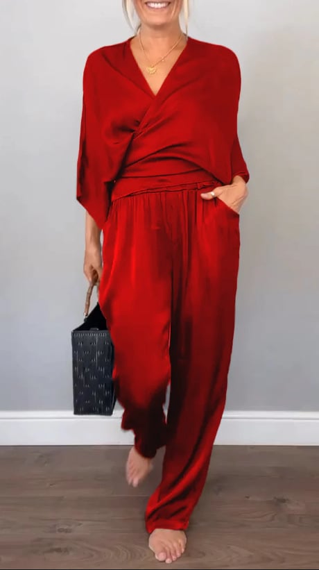 Women's V-neck Casual Comfortable Satin Suit💖Buy 2 Sets Free Shipping