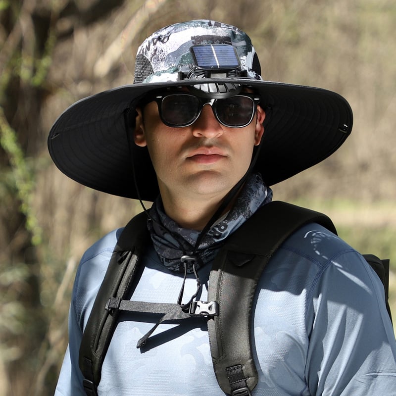 🔥 Wide Brim Solar Fan Outdoor Fishing Hat-Solar & USB Charging