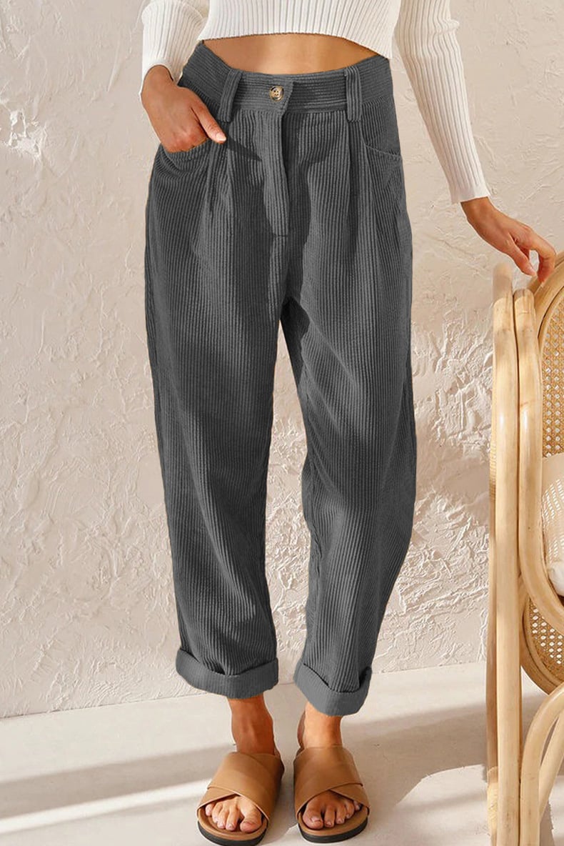 🔥✨Mid Rise Button Zipper Side Pocket Corduroy Casual Pants