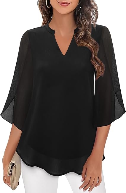 🌹Women's Plain Short Sleeve V-Neck Chiffon Blouse