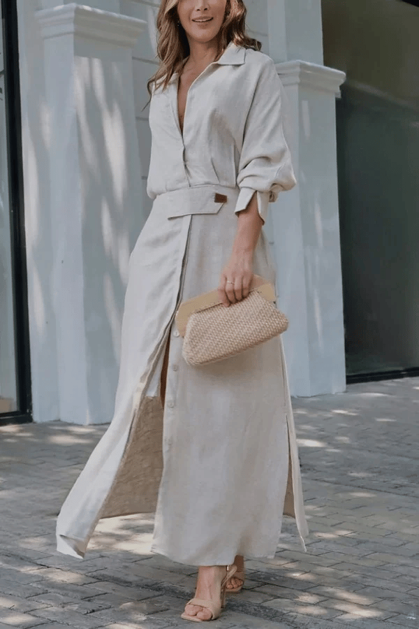 🎁2024 Cotton And Linen Solid Color Maxi Dress