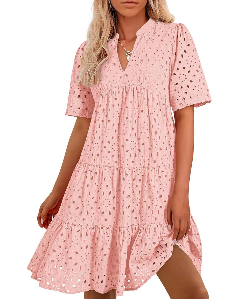 💥💃Women's Elegant Hollow Out Lace Ruffle Casual Mini Dress