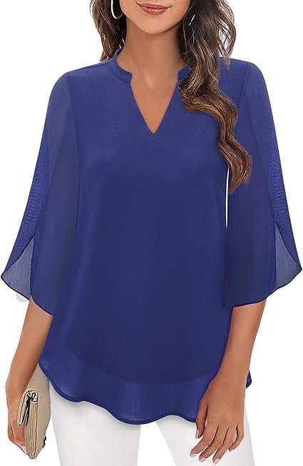 🌹Women's Plain Short Sleeve V-Neck Chiffon Blouse