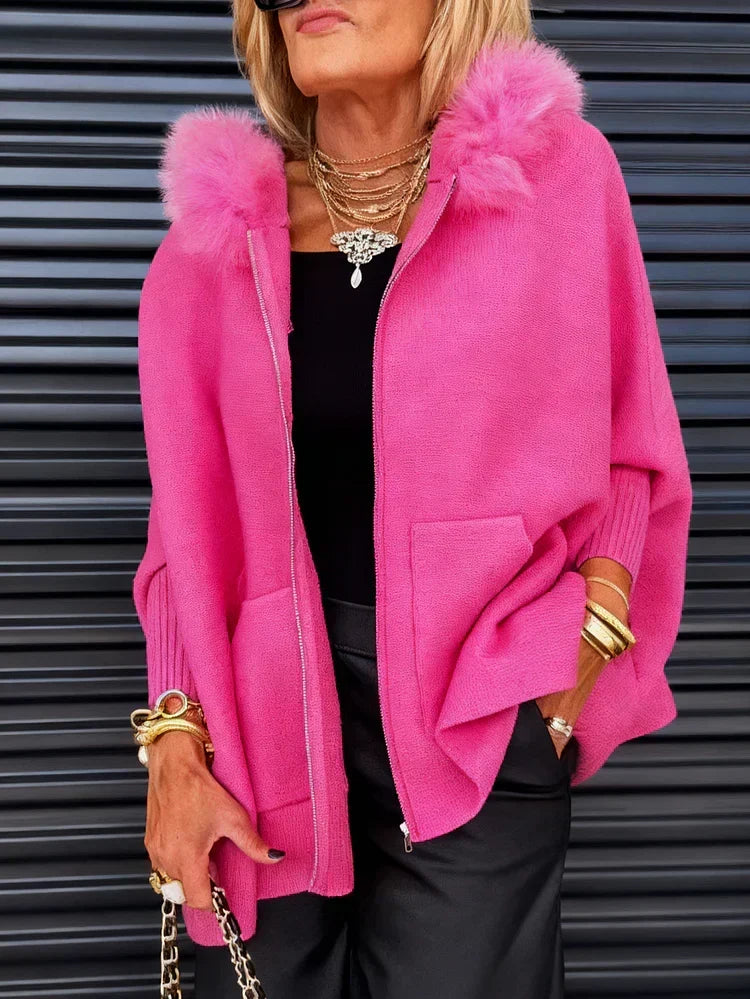 🔥💥Women Fur Collar Solid Color Casual Jacket