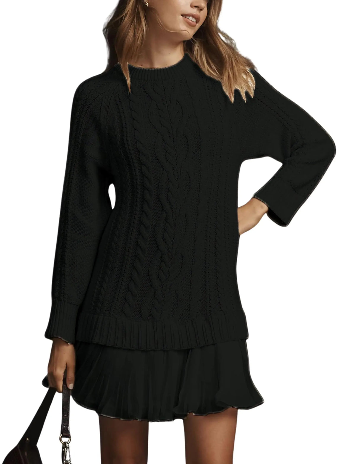 🔥 2026 Hot Sale 🔥🎁🧥Women's Round Neck Cable Knit Sweater Mini Skirt