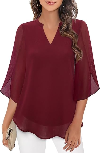 🌹Women's Plain Short Sleeve V-Neck Chiffon Blouse