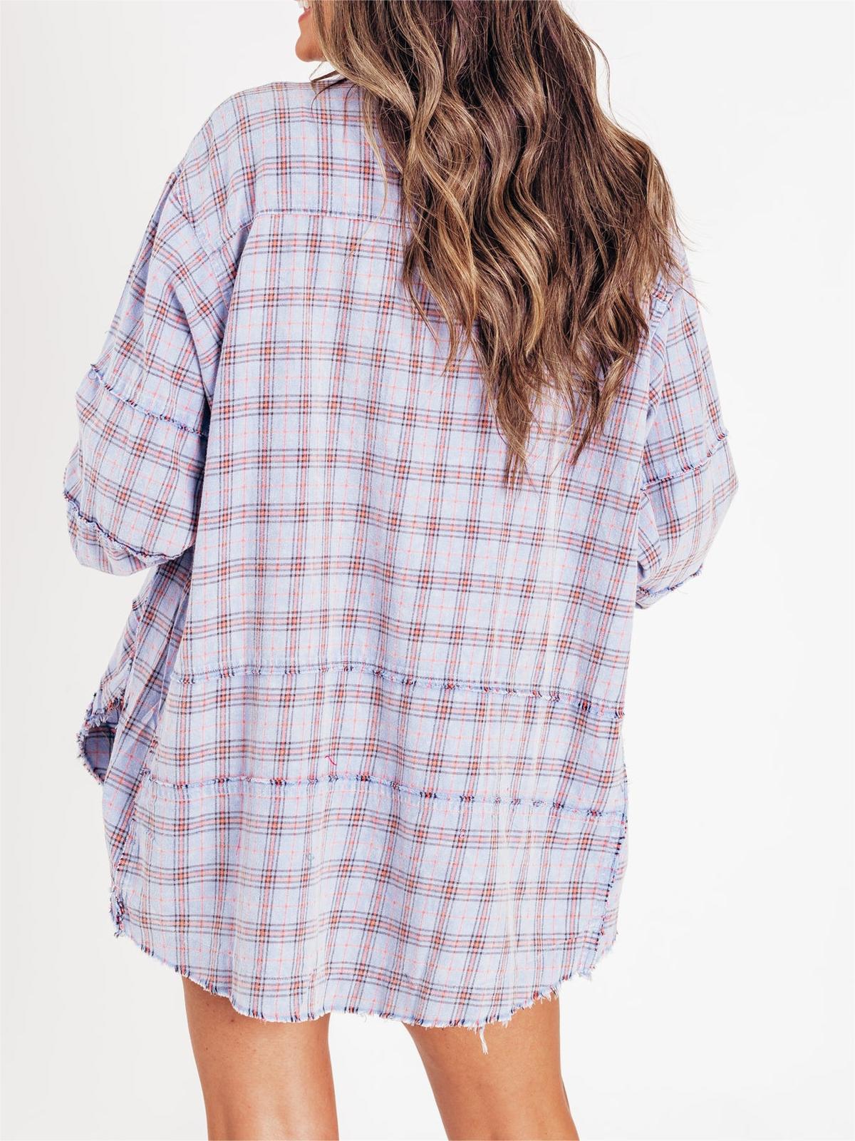 👚Women's Seams Raw Edge Washed Oversized Shirt Jacket with Pockets