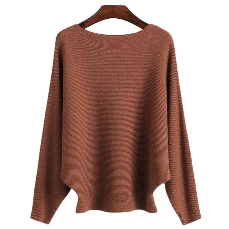 Women's Boat Neck Bat Sleeve Knitted Sweater
