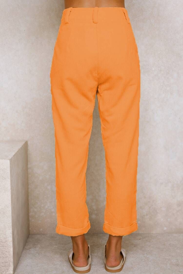 🔥✨Mid Rise Button Zipper Side Pocket Corduroy Casual Pants