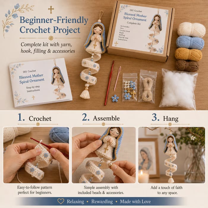 Handcrafted Crochet Blessed Mother Spiral Hanging Ornament✝️