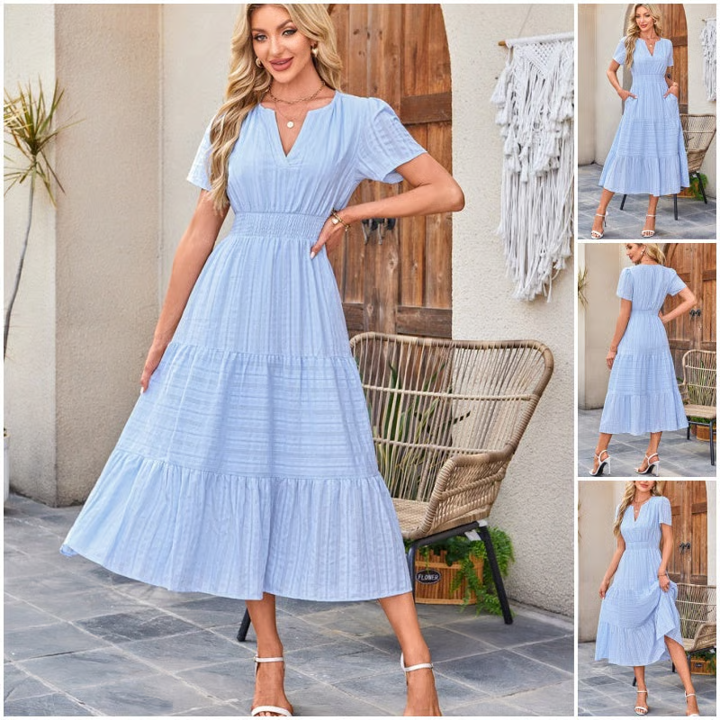 🎉Women's Lightweight Short Sleeve V Neck Elastic Waist Dress
