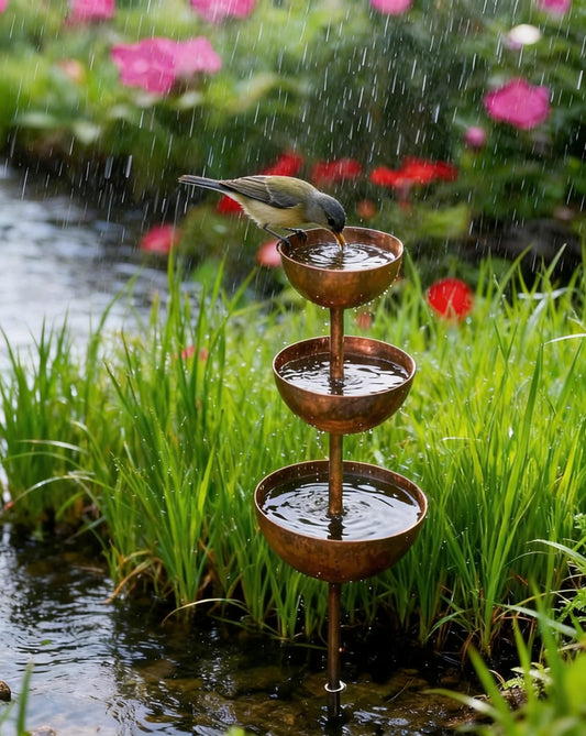 🌧️ Rainwater collector – plant support🐦 Metal garden ornament