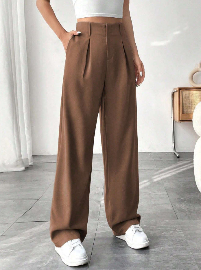 💝Women's High Waisted Straight Leg Work Trousers with Side Pockets -✨Smart & Casual Look for Office and Beyond