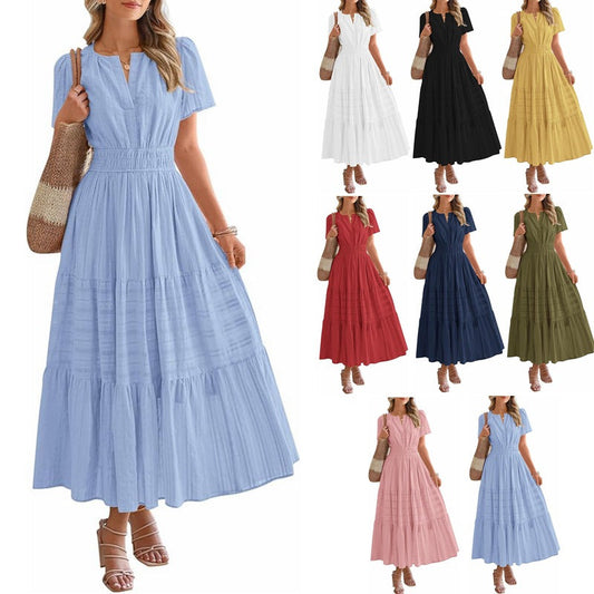 🎉Women's Lightweight Short Sleeve V Neck Elastic Waist Dress