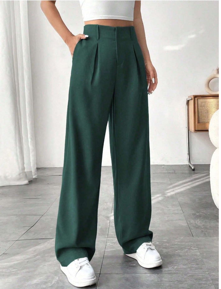 💝Women's High Waisted Straight Leg Work Trousers with Side Pockets -✨Smart & Casual Look for Office and Beyond