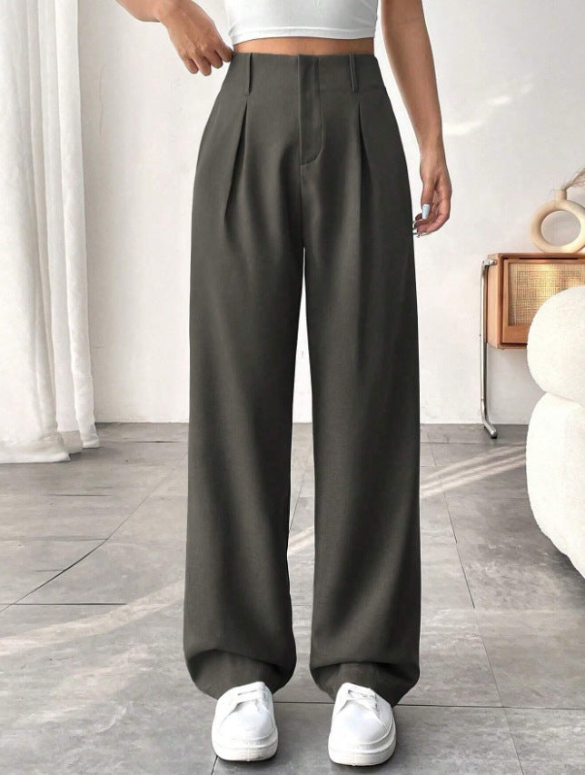 💝Women's High Waisted Straight Leg Work Trousers with Side Pockets -✨Smart & Casual Look for Office and Beyond