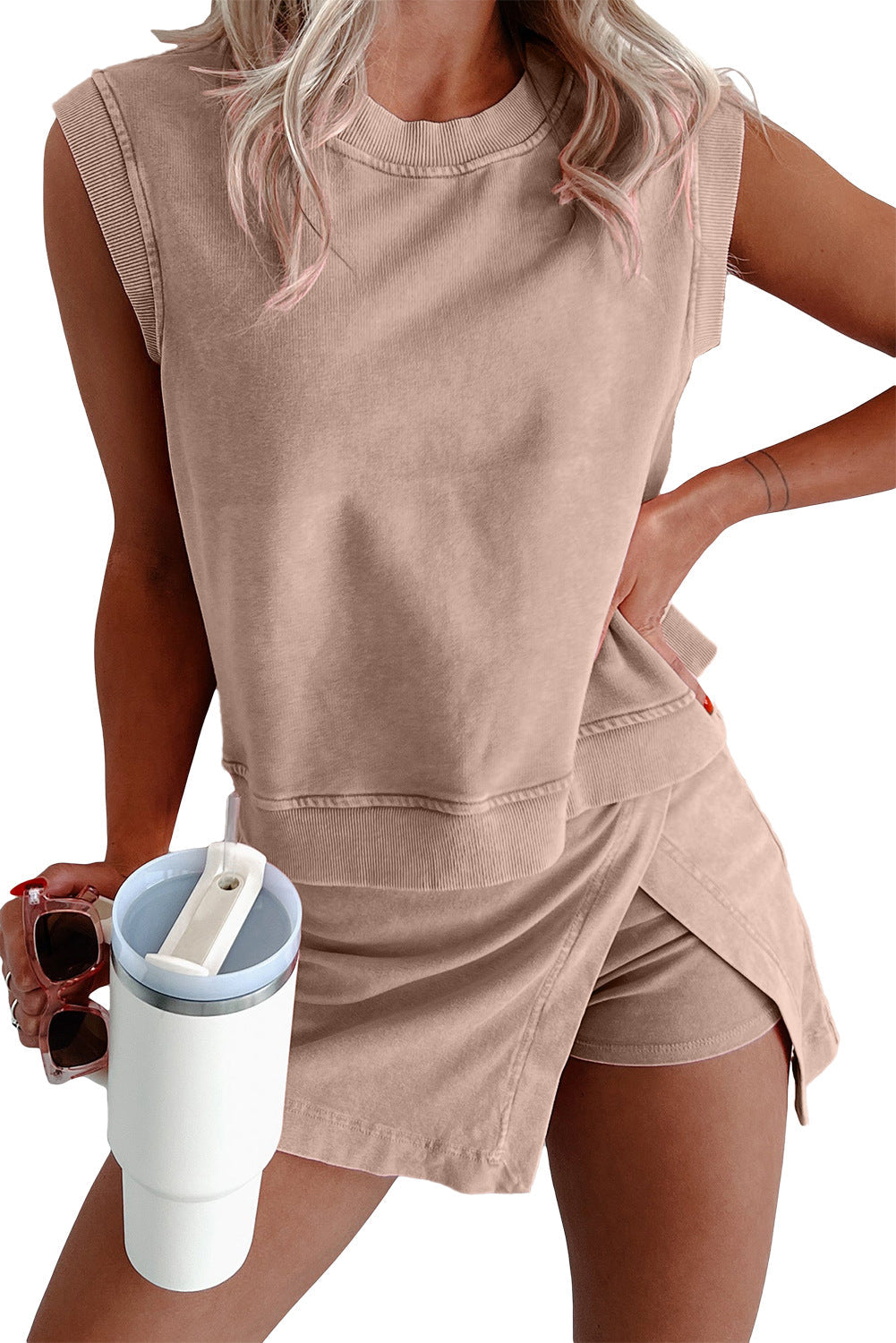 💥Women's Casual Summer 2 Piece Tank Top and Lined Split Skirt Set