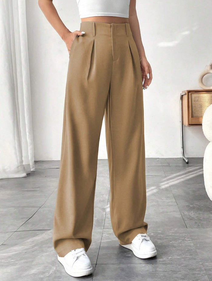 💝Women's High Waisted Straight Leg Work Trousers with Side Pockets -✨Smart & Casual Look for Office and Beyond