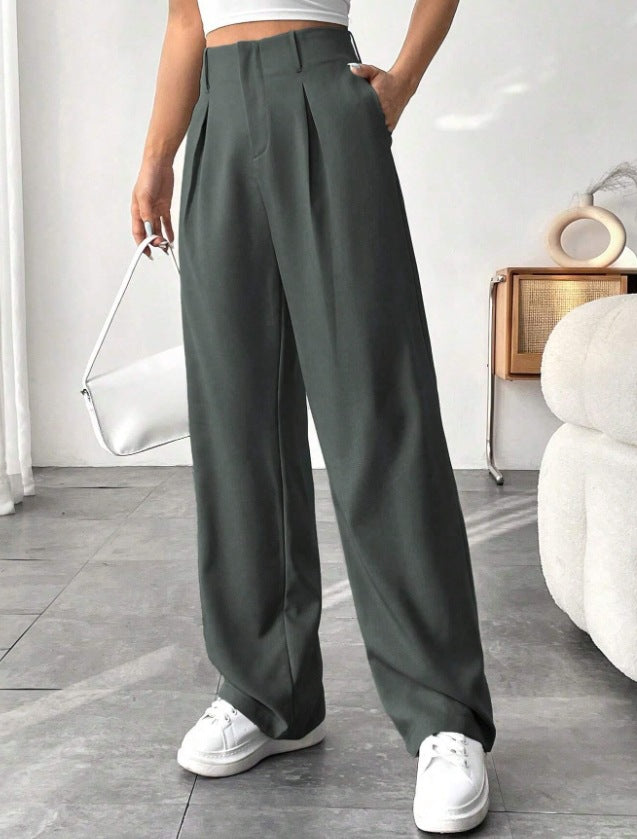 💝Women's High Waisted Straight Leg Work Trousers with Side Pockets -✨Smart & Casual Look for Office and Beyond