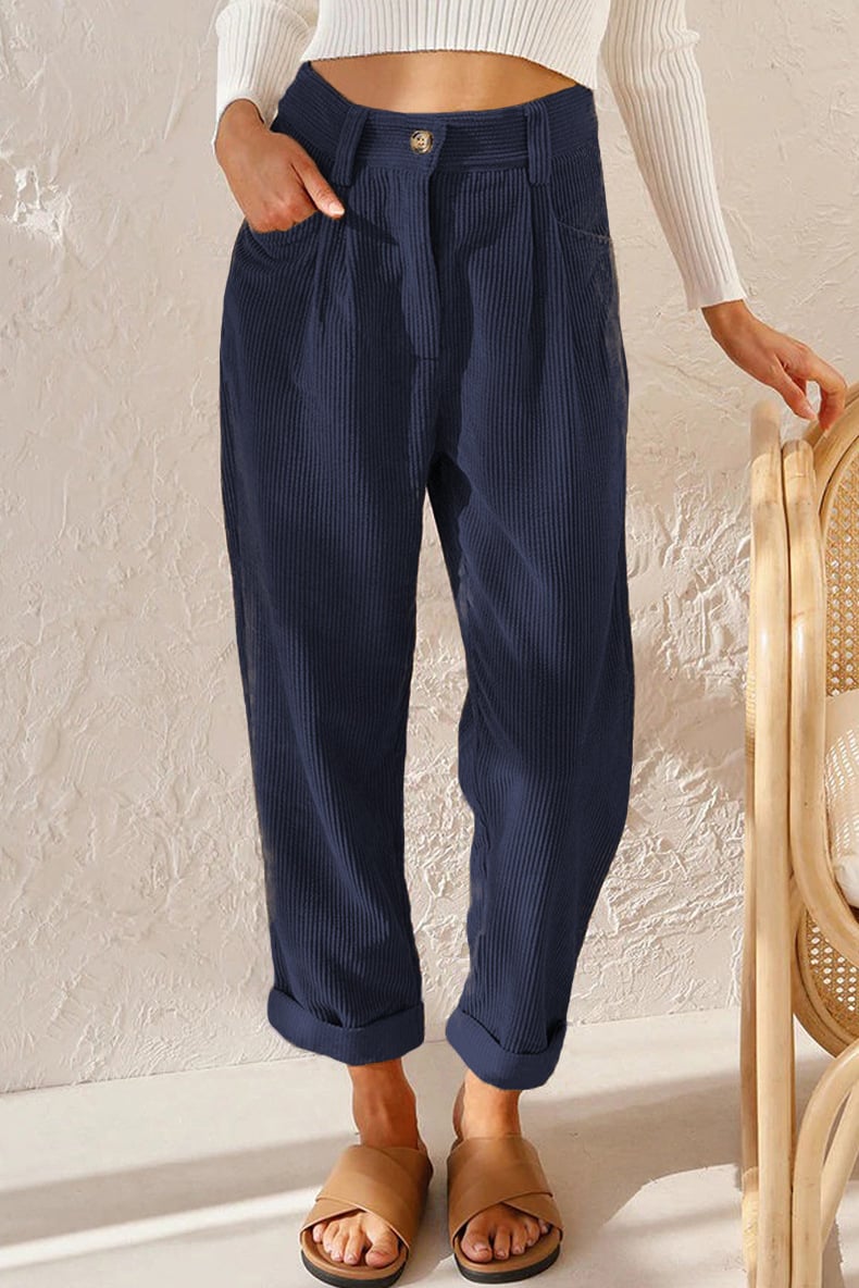 🔥✨Mid Rise Button Zipper Side Pocket Corduroy Casual Pants