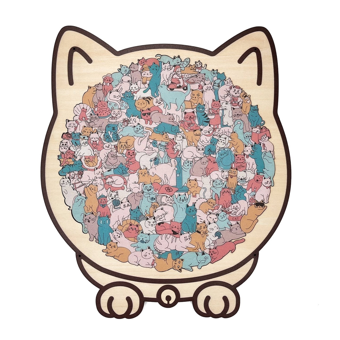 🎅135-Piece Morandi-Colored Cat Shaped Wooden Jigsaw Puzzle