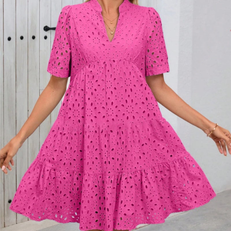 💥💃Women's Elegant Hollow Out Lace Ruffle Casual Mini Dress